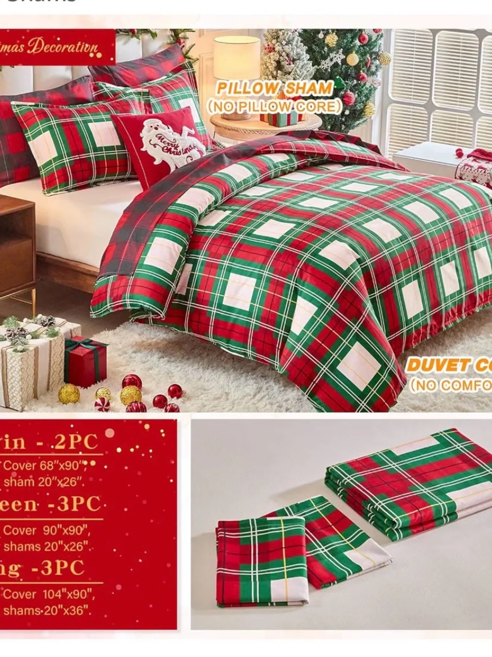 Christmas Plaid Duvet Cover and Pillow Sham.  TWIN